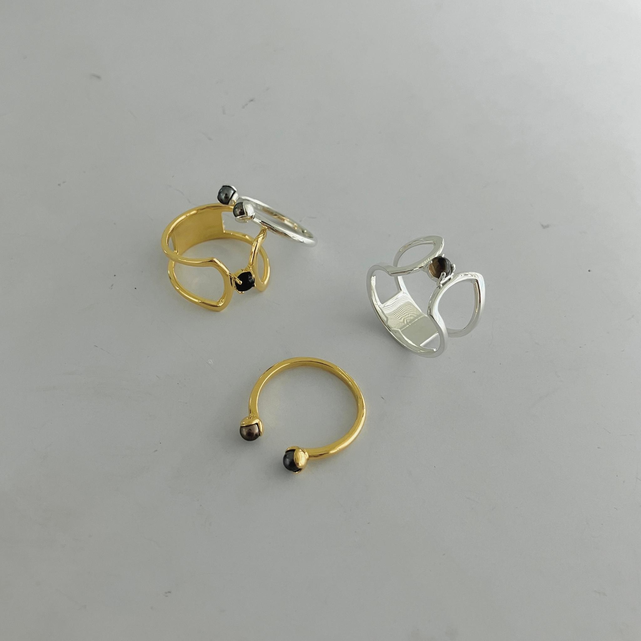 double pearl ring / silver / black | 6枚目